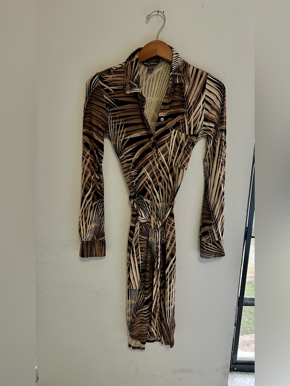 Tommy Bahama Brown and Cream Palm-Print Wrap Dress